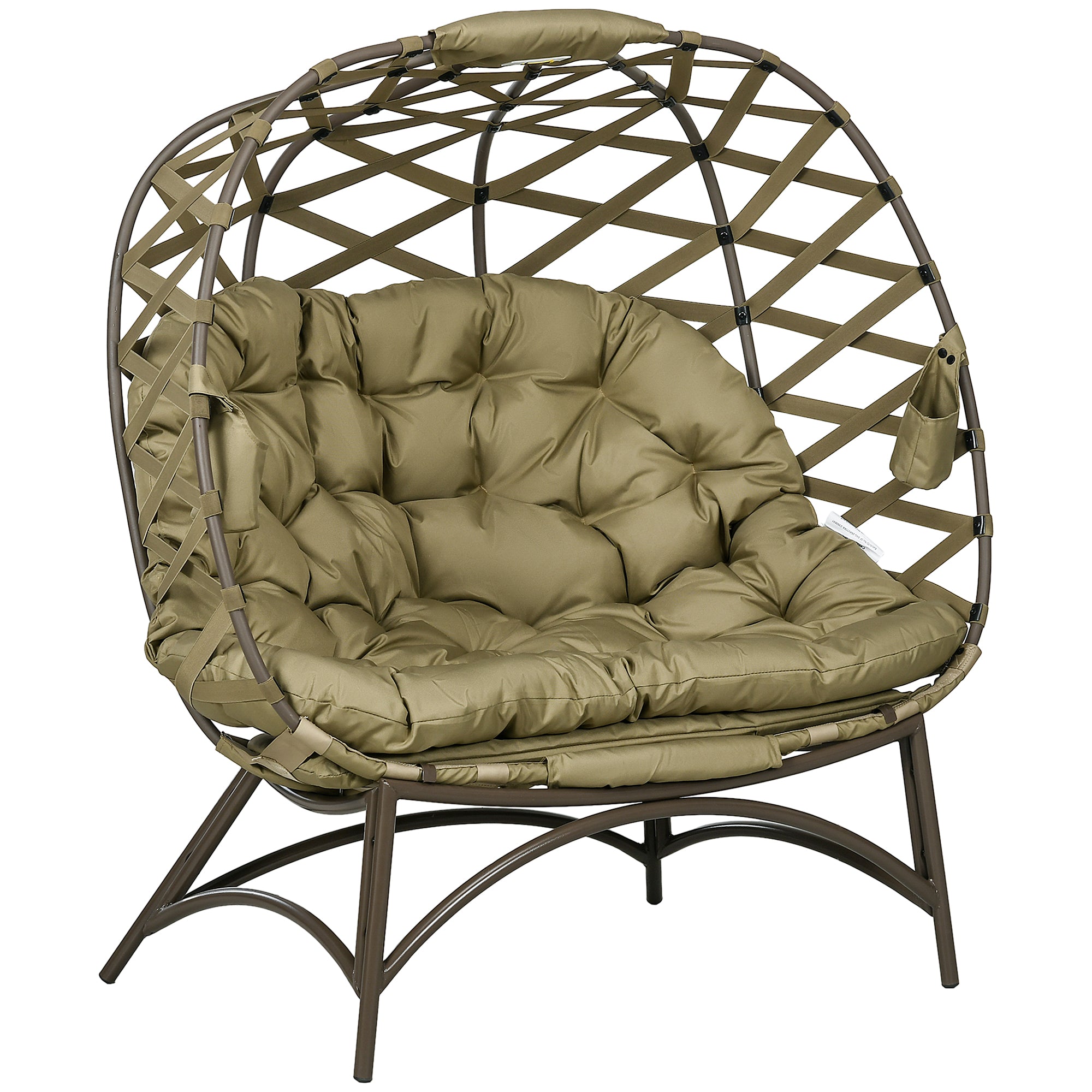 2 Seater Egg Chair Outdoor, Folding Weave Garden Furniture with Cushion, Khaki