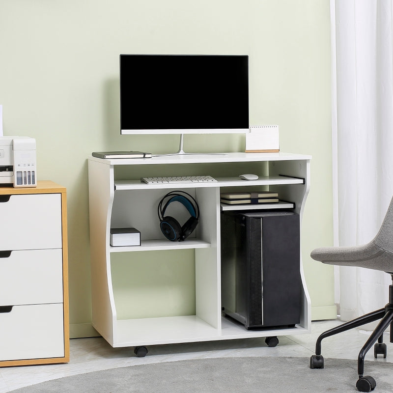 Multi-Storage Compact Work Desk with Wheels, White