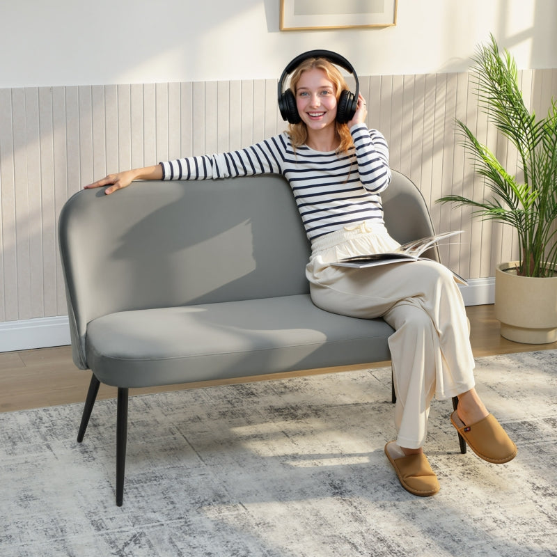 2-Seater Sofa Upholstered with Metal and Wood Frame, Velvety Fabric, Grey