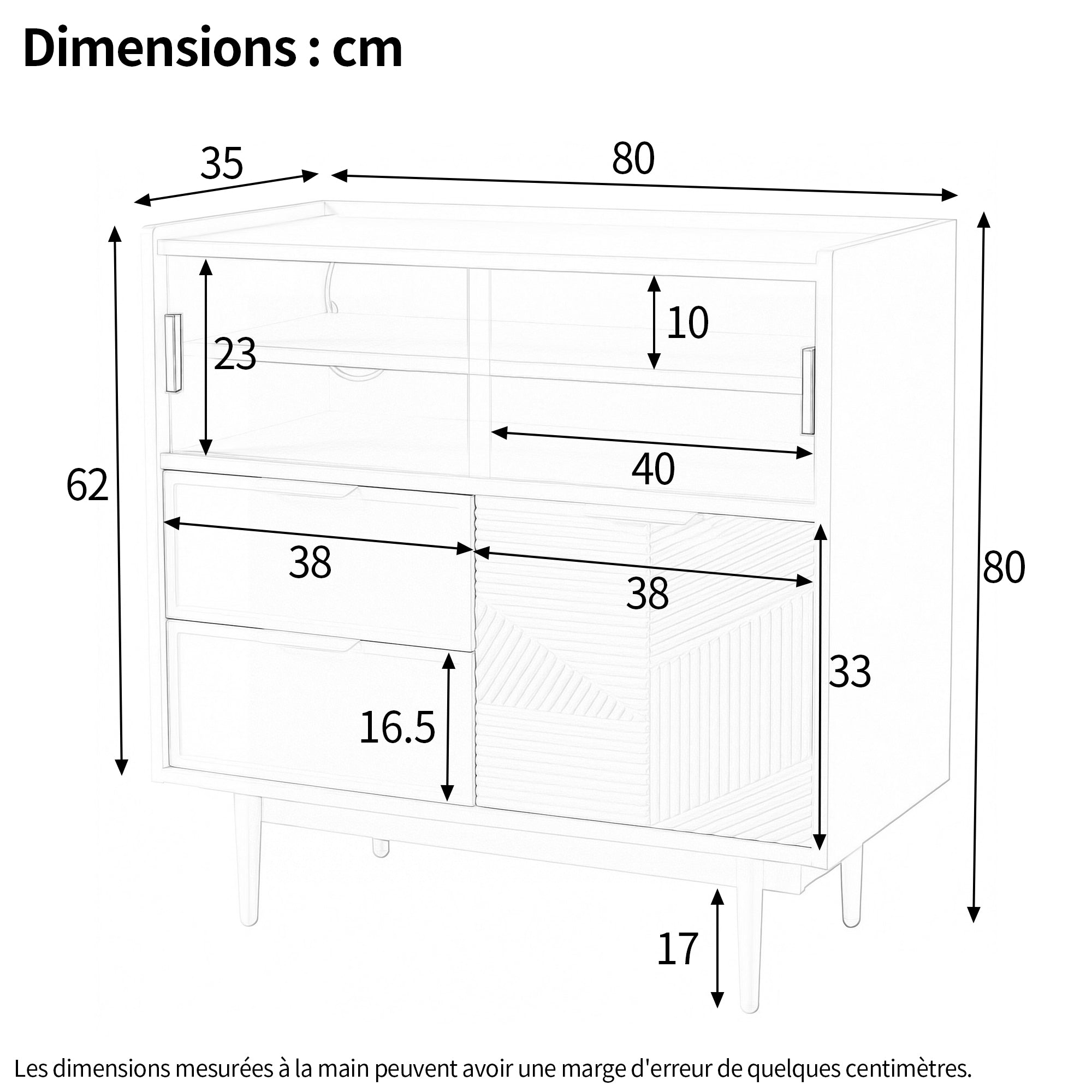 Storage Cabinet Sideboard with Light Strip, 80 cm Wide, Glass Door