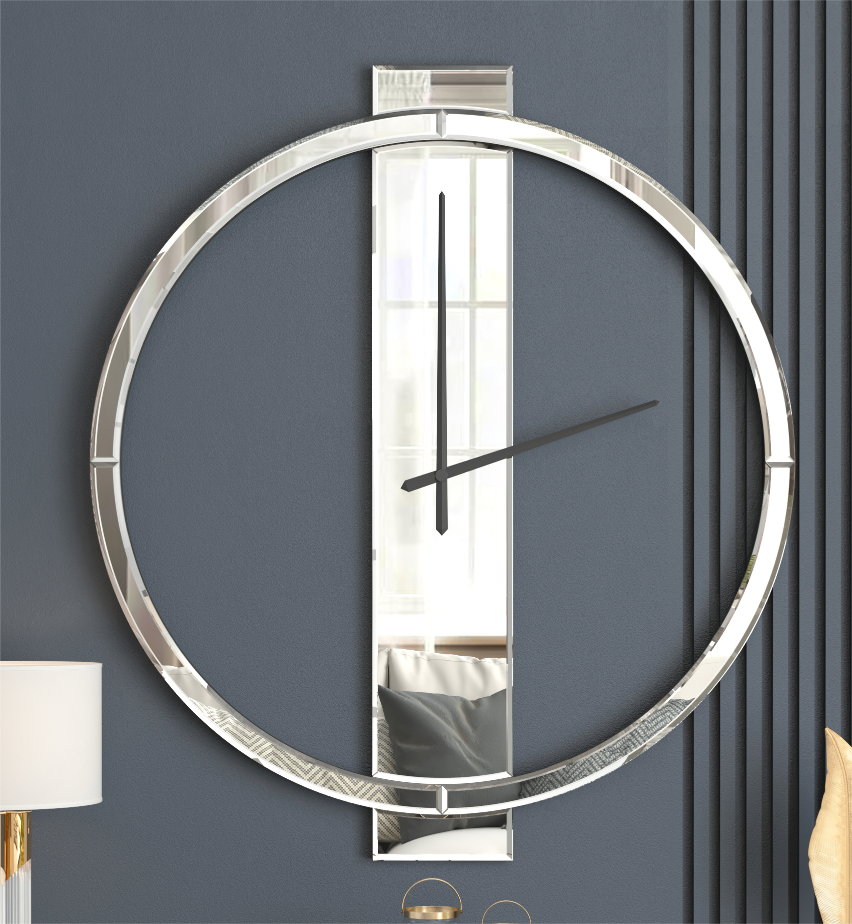 Modern Wall Clock Large Decorative 23" Mirror Glass Finish
