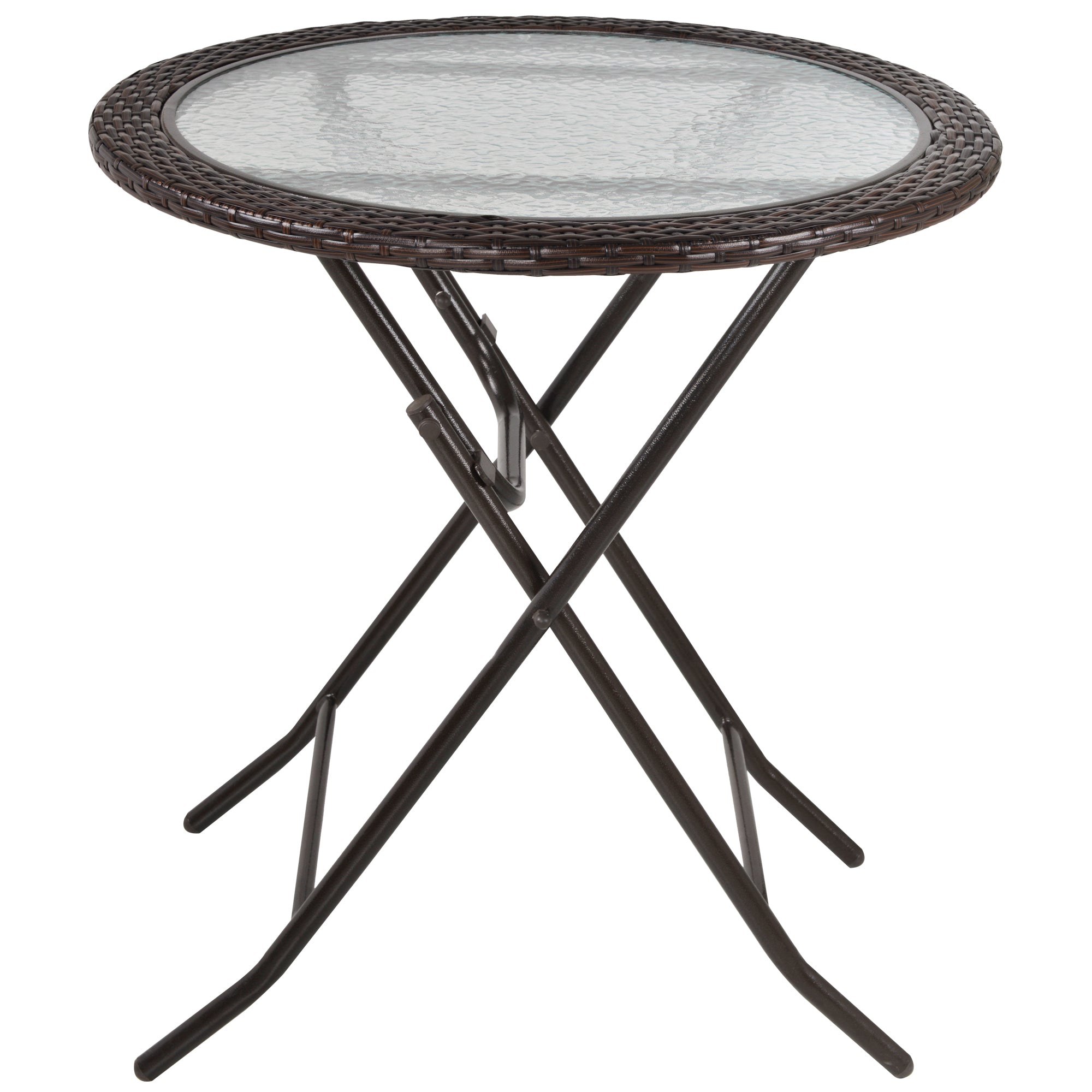Camping Table Folding Round Ø68cm Rattan Steel