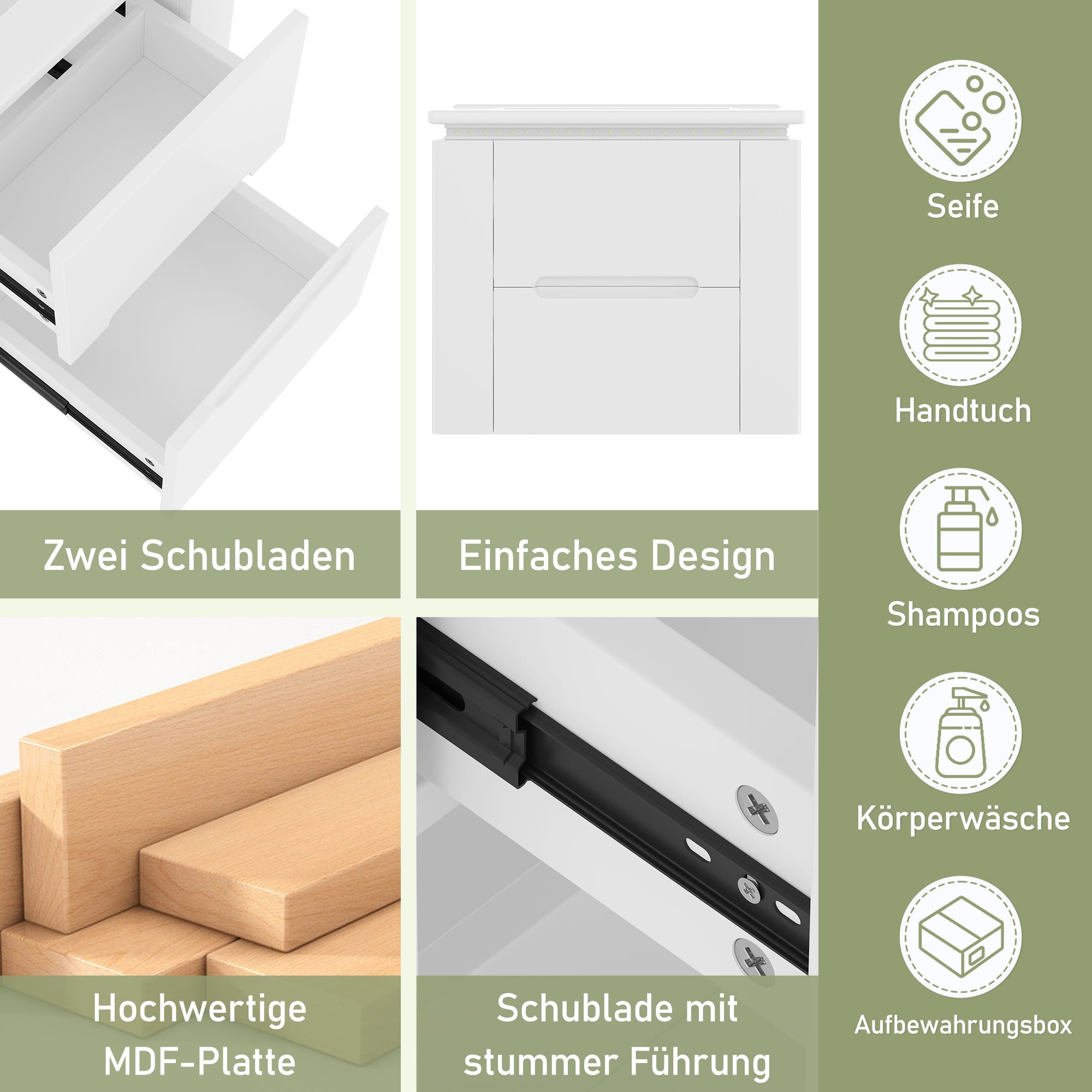 Wall-Mounted Bathroom Cabinet with LED Sensor Lighting and Integrated Sink, White