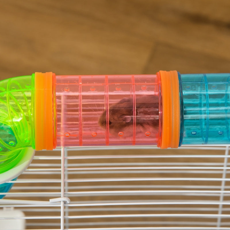 Hamster Cage, Gerbil Cage 3 Tier with Tube, Exercise Wheel, Water Bottle, Food Dish - Blue