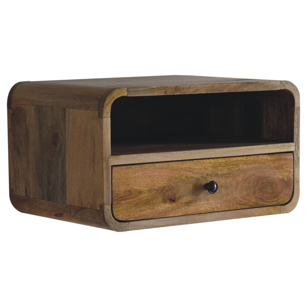 Solid Wood Floating Bedside with 1 Drawer & Open Slot, Brown