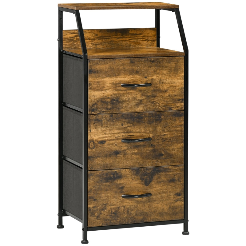 Industrial Storage Cabinet, 3 Drawer Chest with Display Shelves, Rustic Brown
