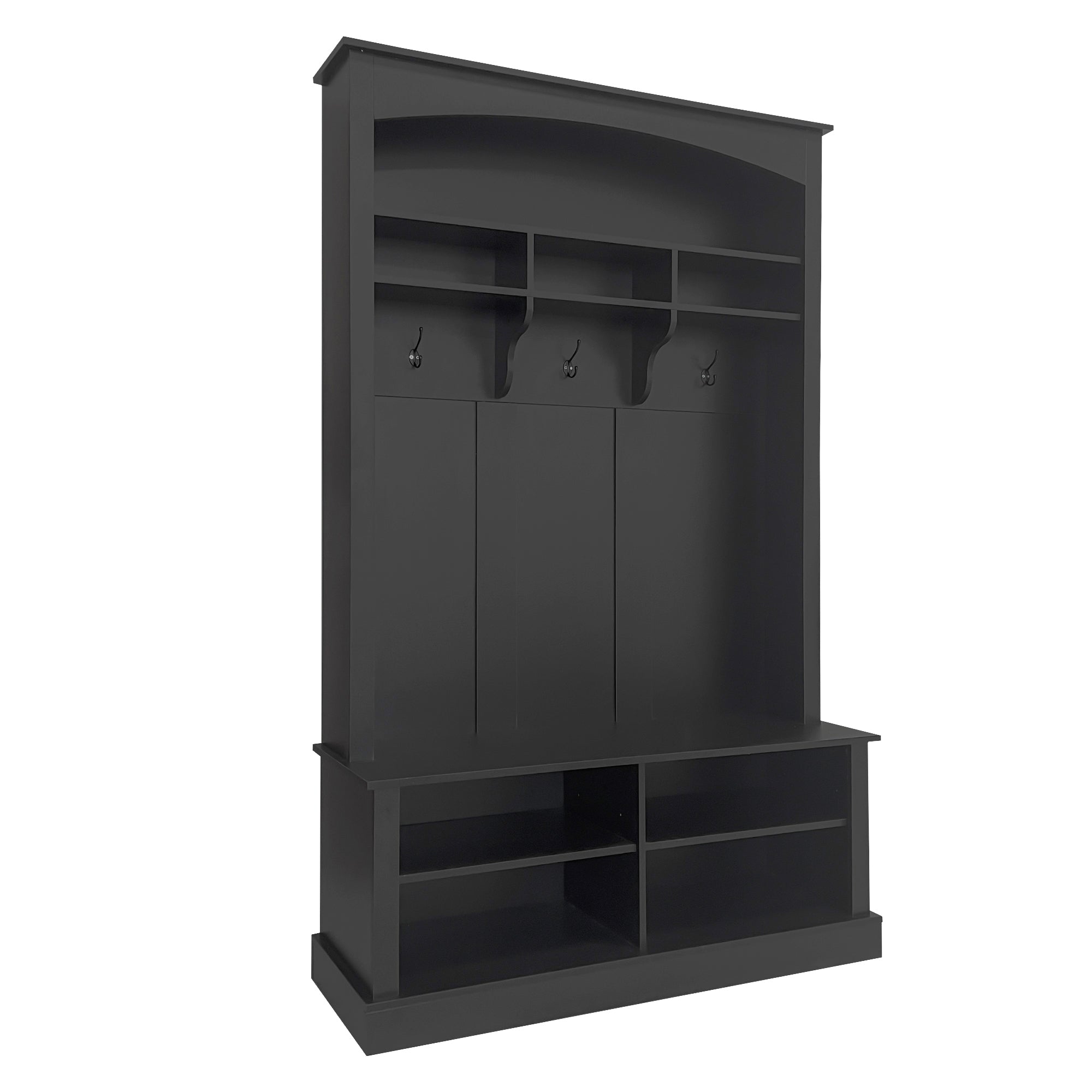Wardrobe set with bench and shoe rack, multifunctional storage, black