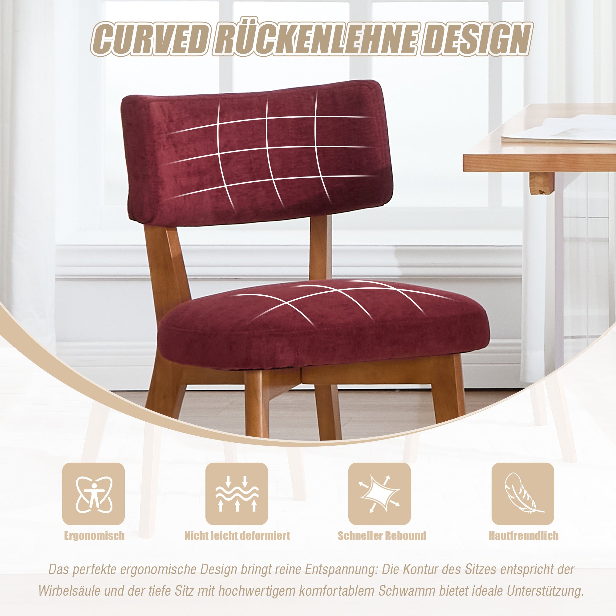 Dining Chair Set of 2, Mid-Century Style Solid Wood Legs Upholstered Seat, Fabric