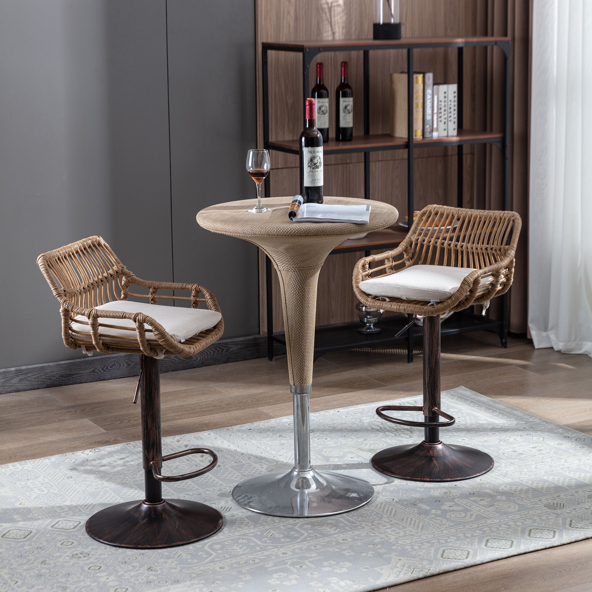 GOMYWAY 2 PCS Modern Swivel Bar Stools Height Adjustable, Wicker Beige