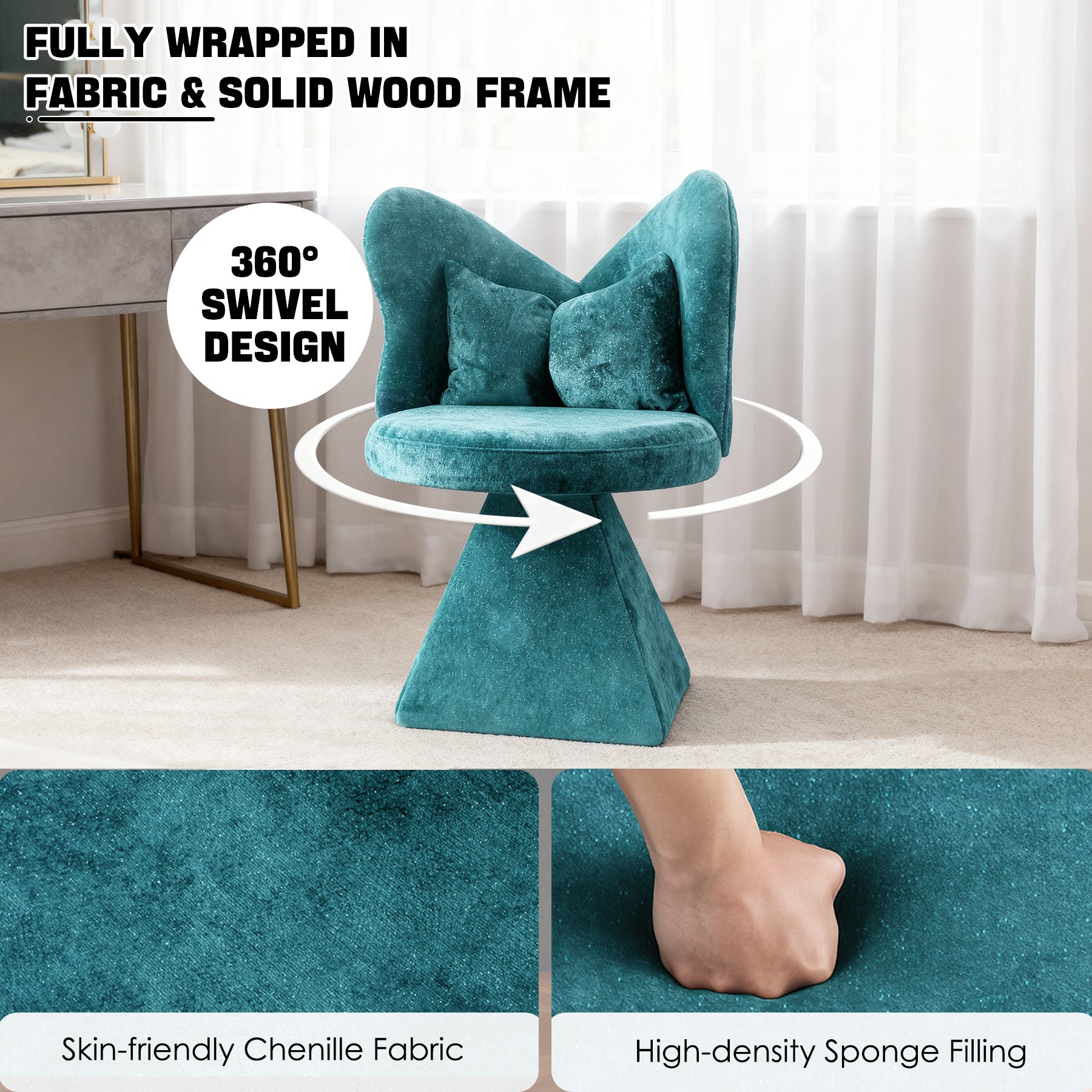 Vanity Chair Butterfly Backrest Swivel - Blue