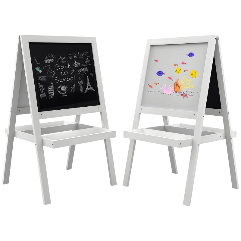 Kids Easel Double Sided Whiteboard Chalkboard Storage 2 in 1 Standing, White