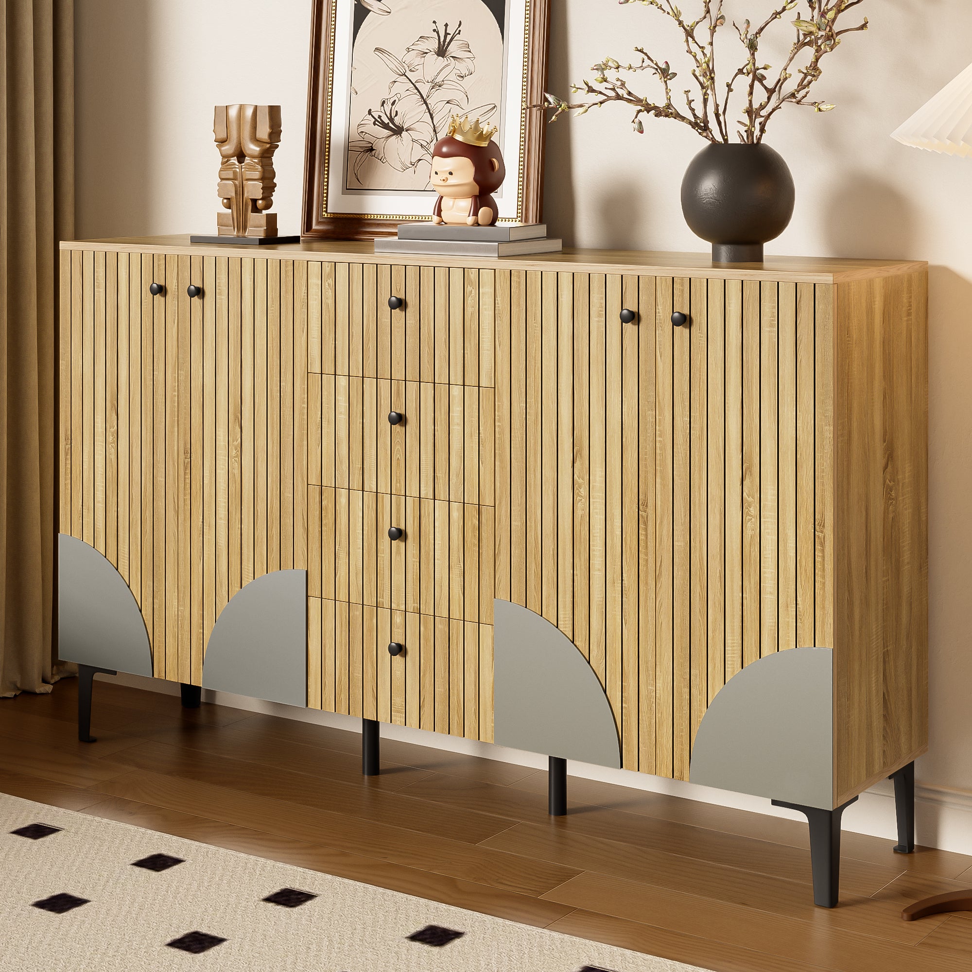 Storage Cabinet 4 Doors 4 Drawers 160x36x94cm - Modern Wood