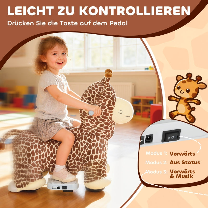 Giraffe Ride-On Toy with Music and Washable Cover, Brown