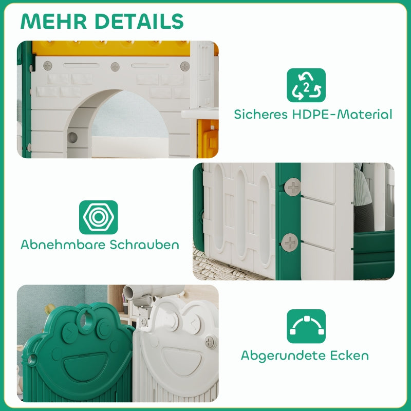 7-in-1 Children's Slide Indoor Playground with Climbing Frame and Playhouse, Yellow and Green Plastic