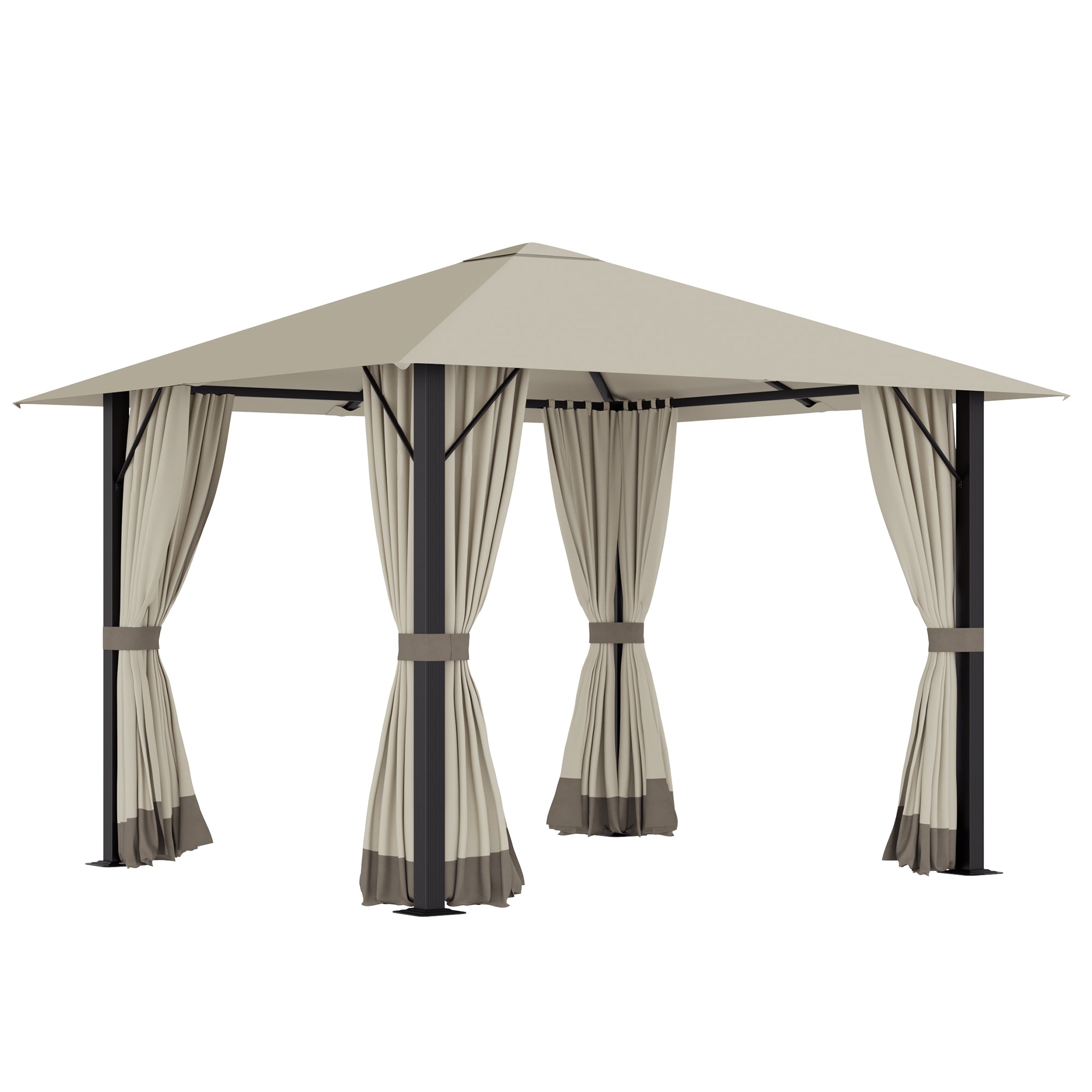 Garden Pavilion 3x3m Weatherproof Rust-Resistant 4 Side Panels Aluminum/Polyester Khaki