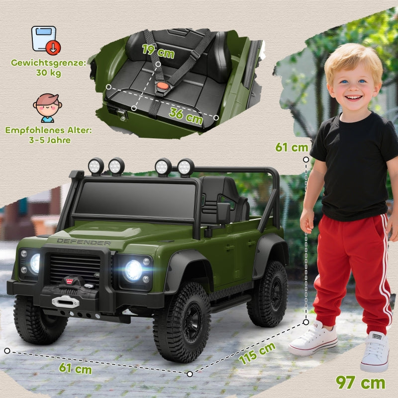 AIYAPLAY children's electric car, 12V battery operated, remote control, music, horn, LED lights, green