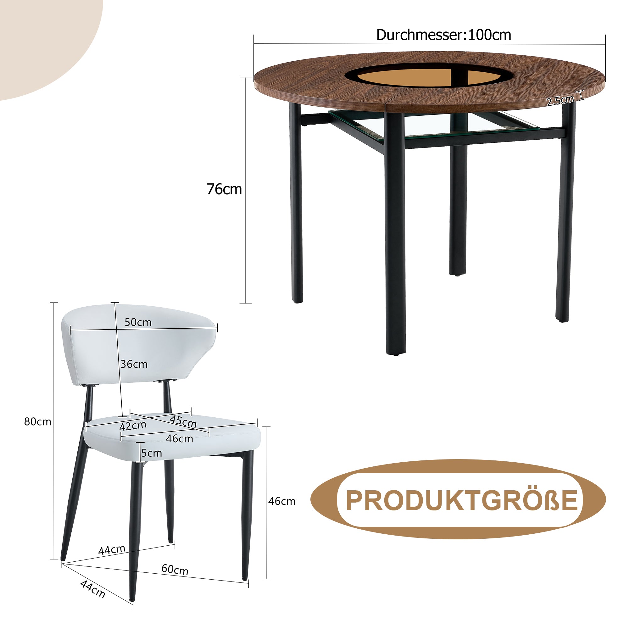 Modern Minimalist Round Table Set 100cm Diameter 4 Chairs Wood/White PU