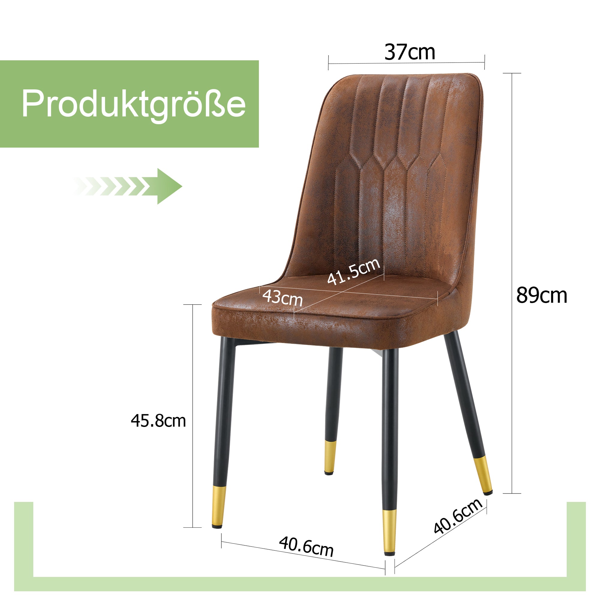 Set of 2 Dining Chairs, Modern with Black Metal Legs, Brown Tech Fabric