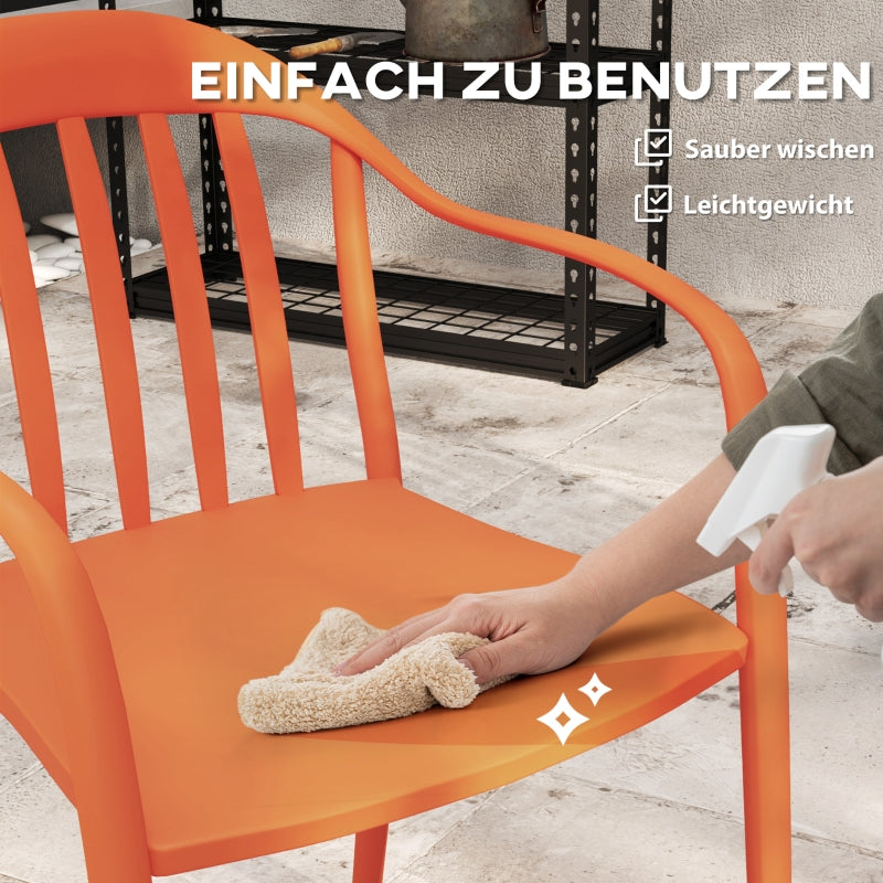 Garden Chairs Set of 4, Stackable Armchair 120 kg Support, Plastic Red