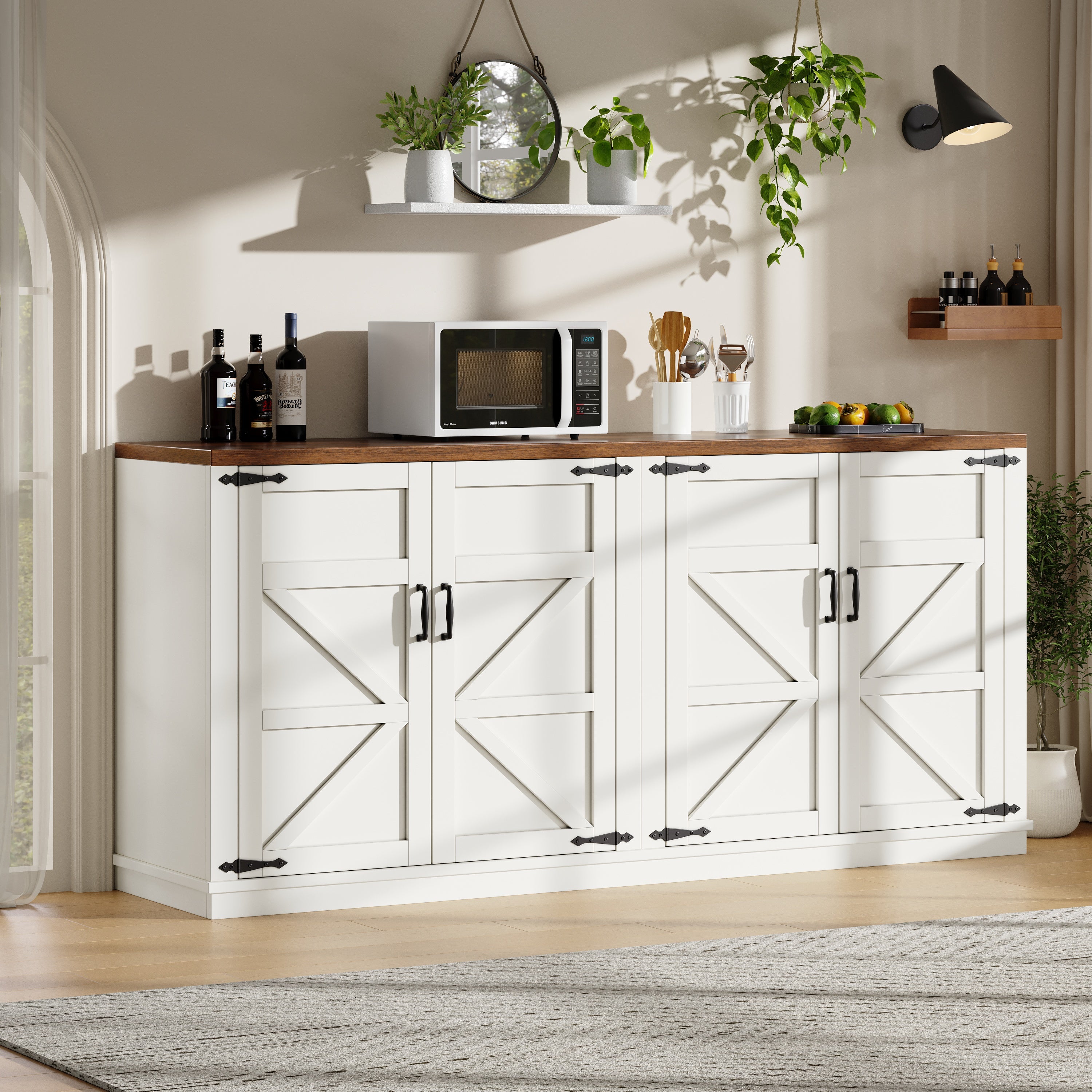 Country Sideboard 4 Doors 160x40x85cm Adjustable Shelves - White