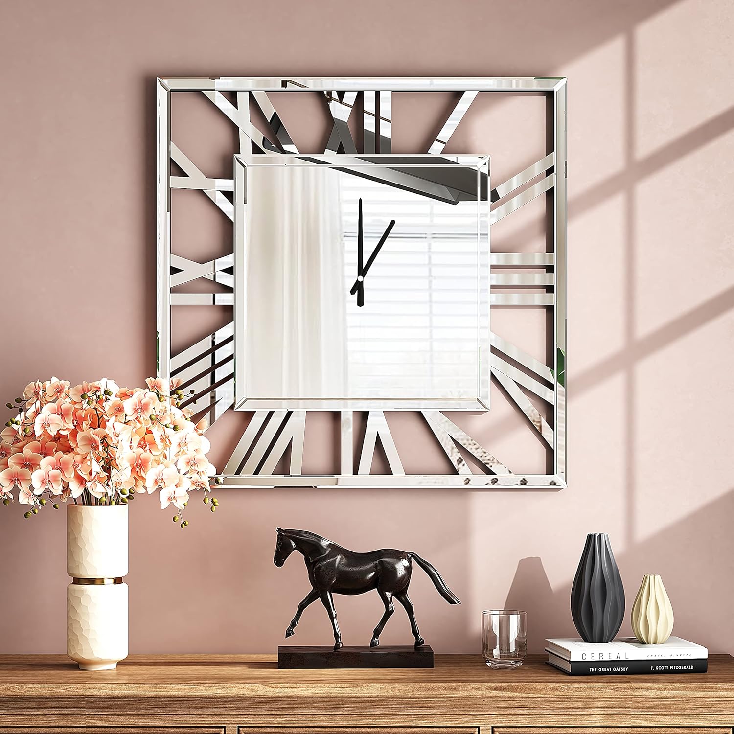 Wall Clock Large Square Glass
