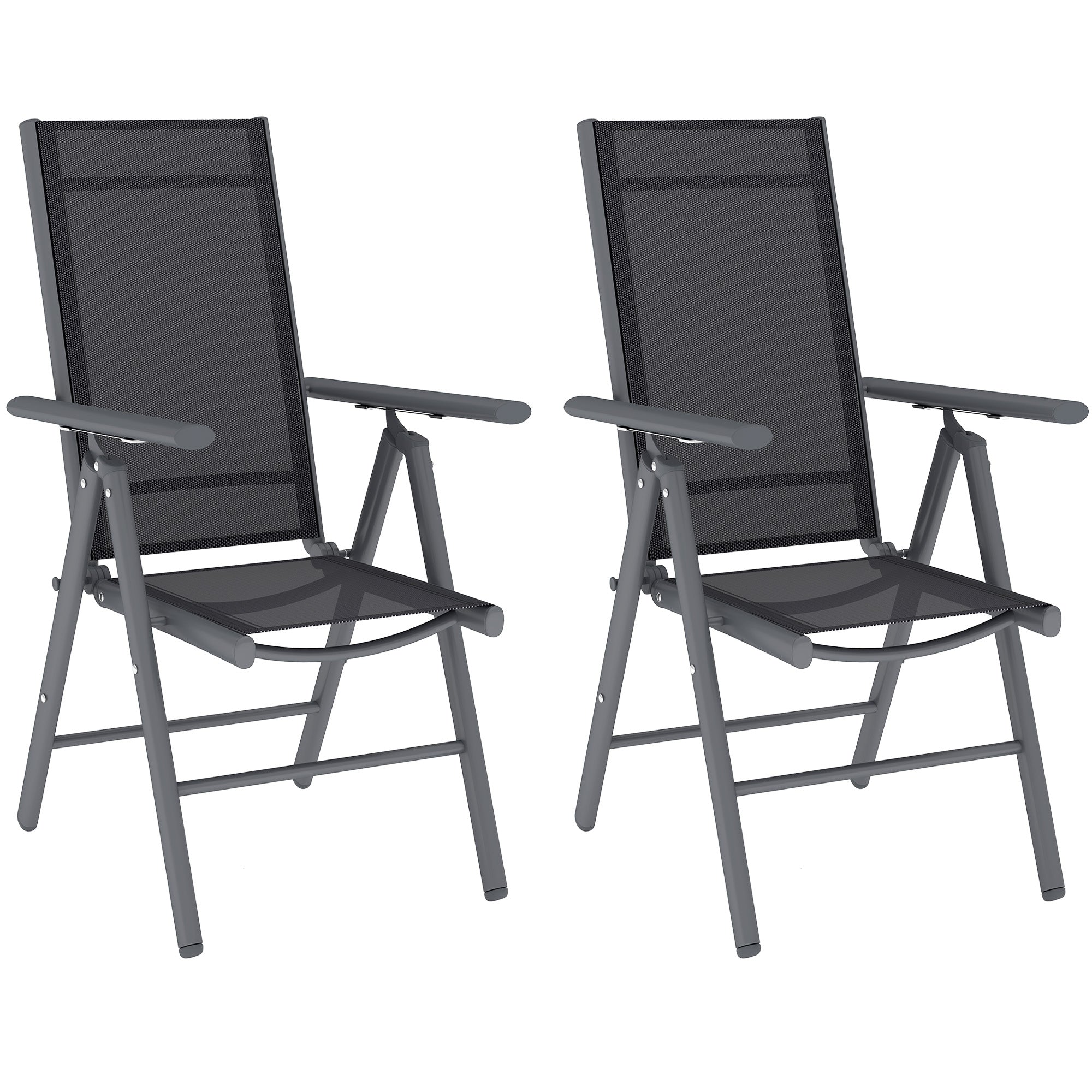Set of 2 Folding Chairs, Aluminium Frame Outdoor Camping with Mesh, Dark Grey