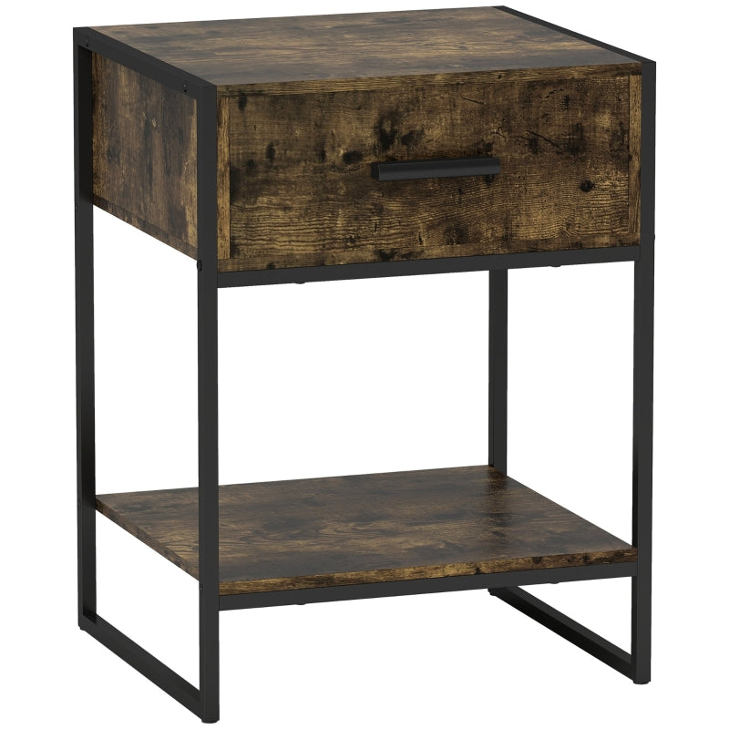Modern Bedside Table with Drawer and Shelf Rustic Brown