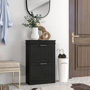 Two-Drawer Minimalistic 10-Shoe Cabinet, Engineered Wood Black