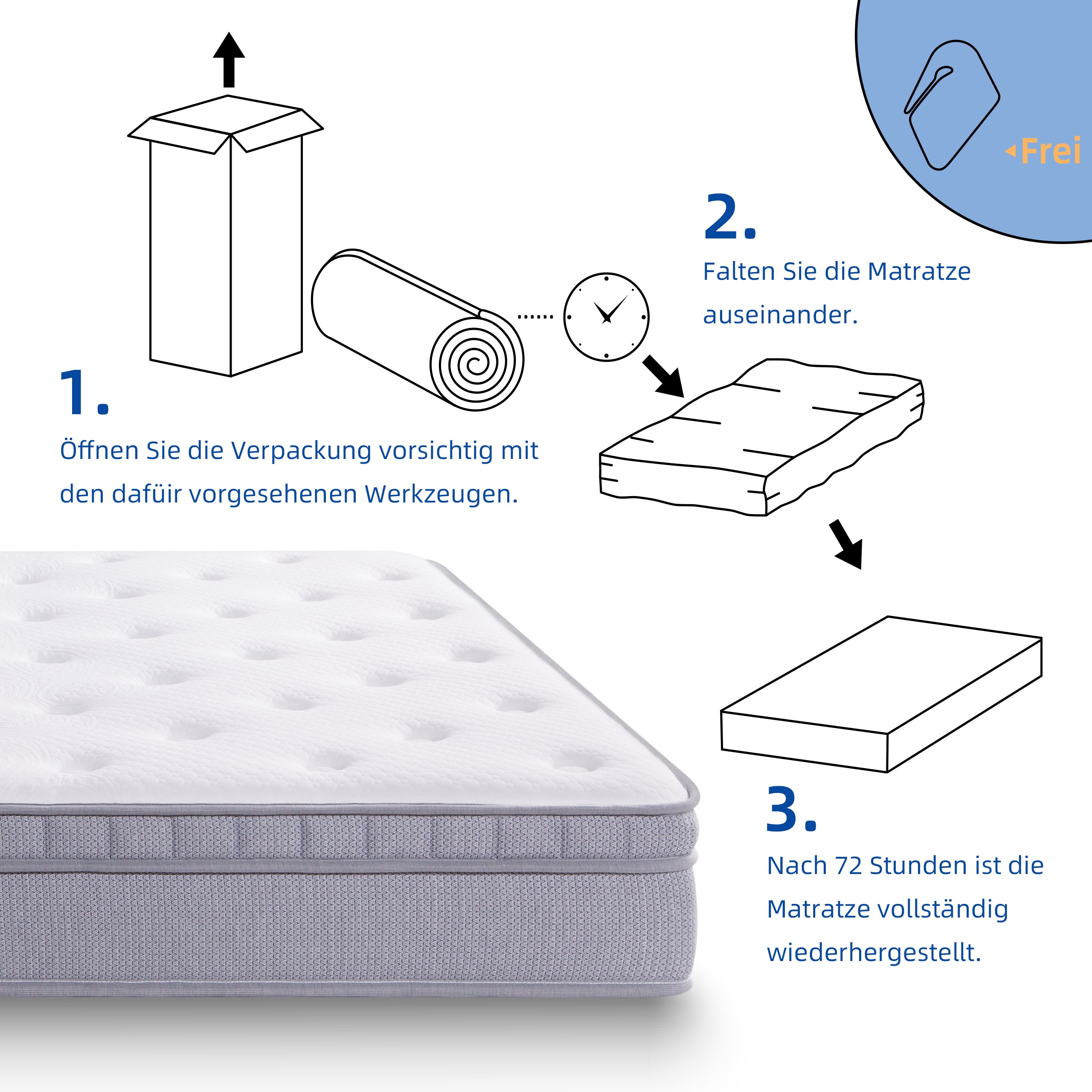 Pocket Spring Mattress 180x200, 7-Zone Ergonomic H3 with Comfort Foam, OEKO-TEX Certified White