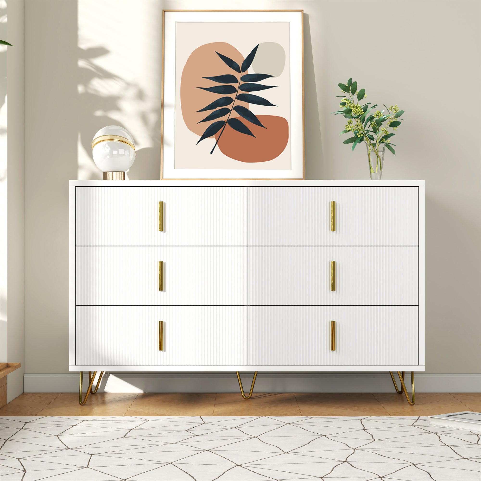 Sideboard Modern Design, Chest of Drawers Storage, Gold Handles
