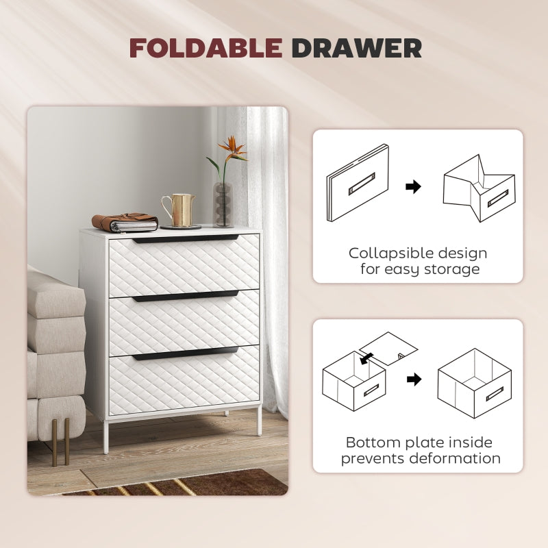 Chest of Drawers Dresser 3 Fabric Drawers Aluminium Handles White