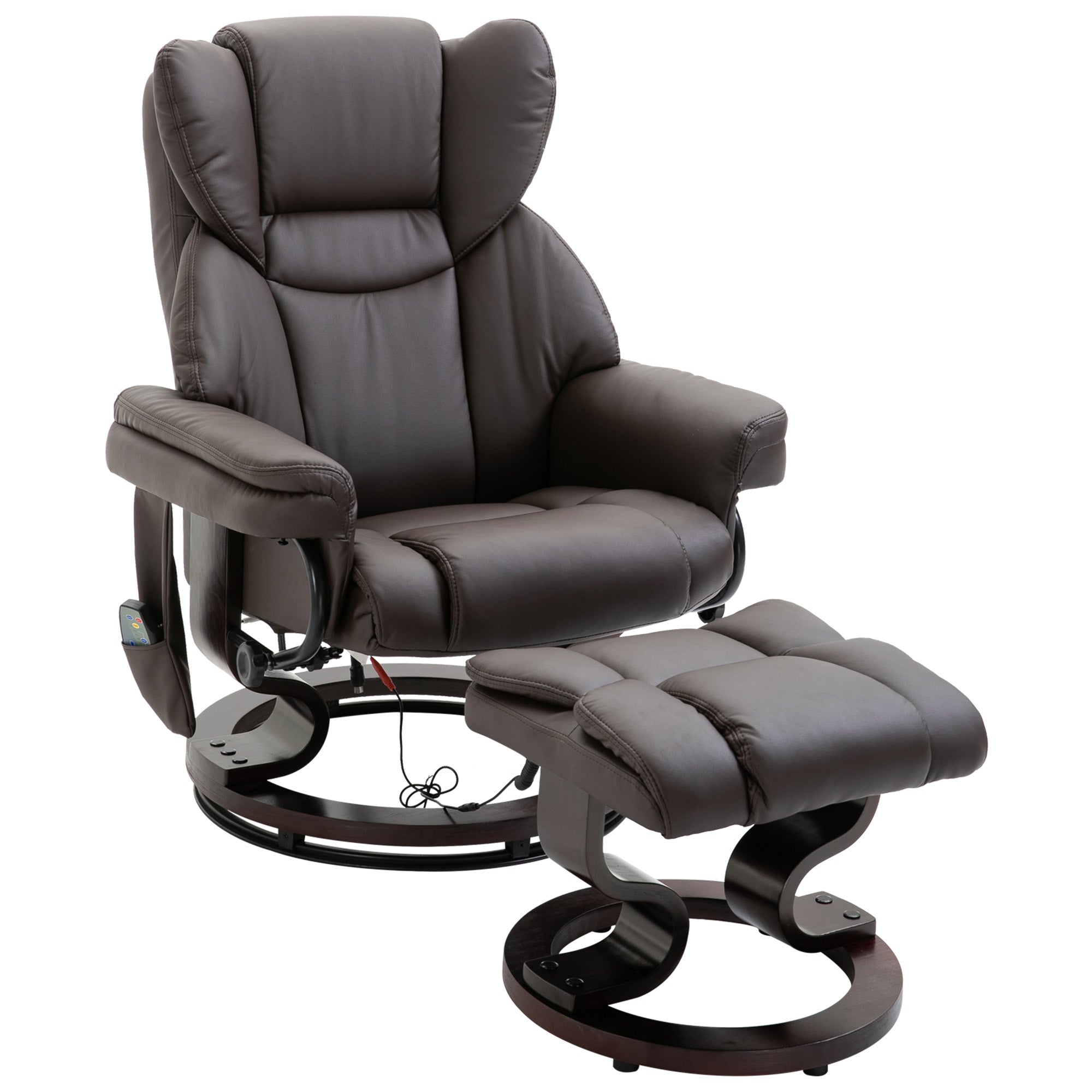 Recliner Massage Chair with Footstool, Reclining Function, Faux Leather Brown