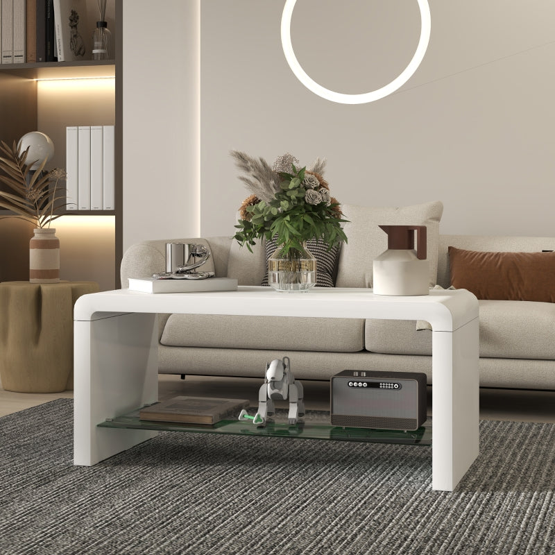Curved Two-Tier Coffee Table, High Gloss White