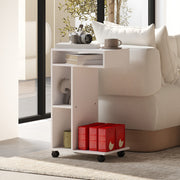Side Table with Wheels, 4 Shelves, White
