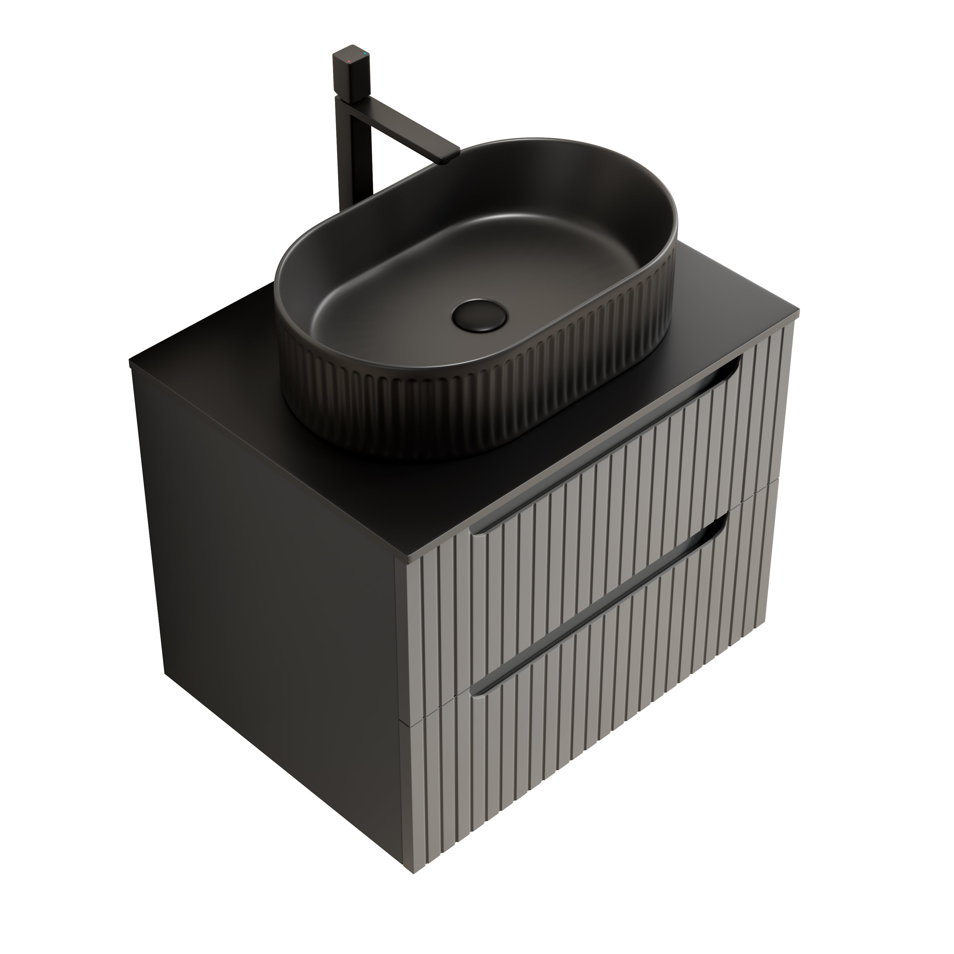 Floating Bathroom Vanity Unit with Oval Sink and Sintered Stone Top, Dark Grey