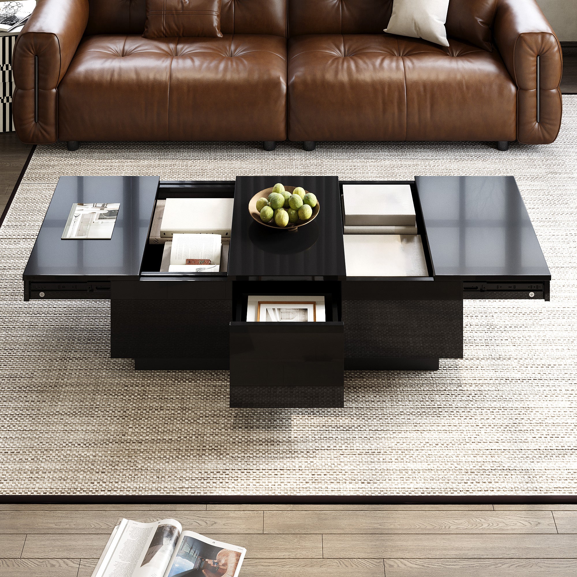Coffee Table Rectangular Storage High-Gloss Black
