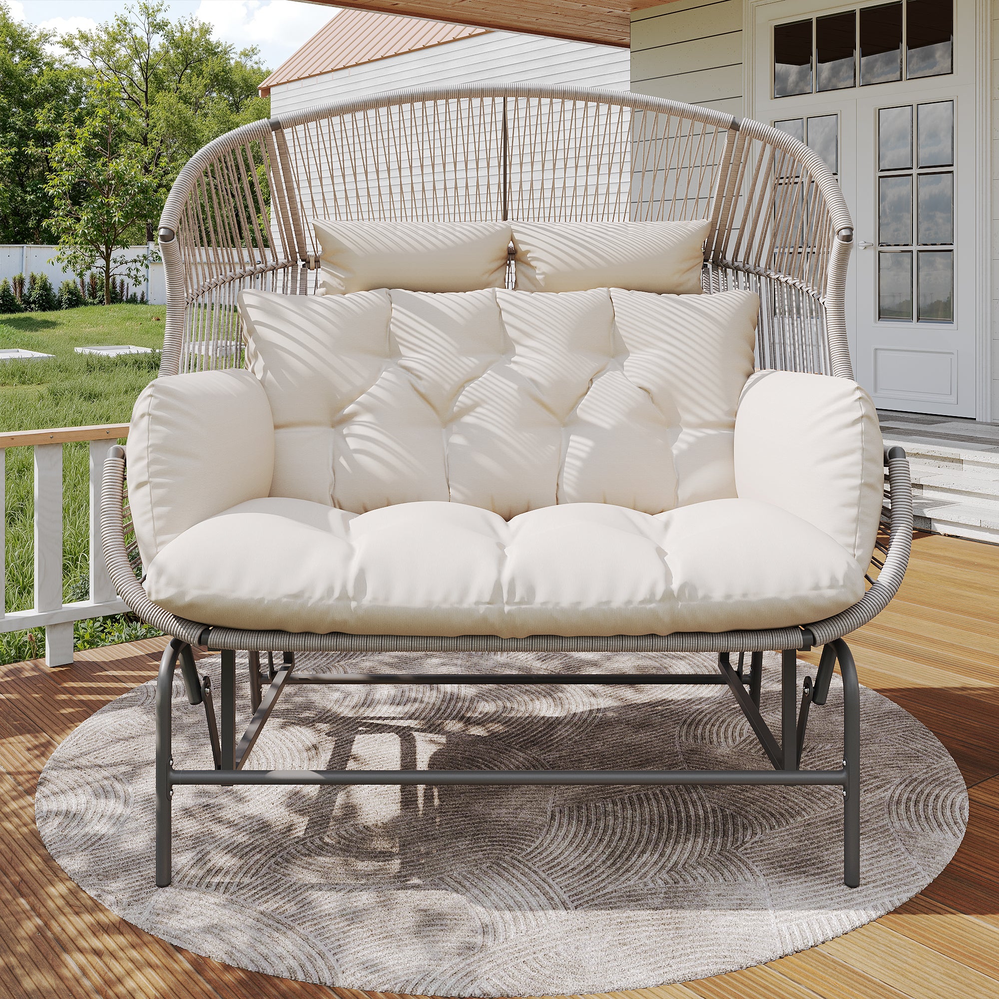 Outdoor Swing Egg Chair Double Patio Hanging Rocking Chair Grey