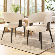 Ergonomic Dining Chair Set of 2 with Curved Backrest, Beige/Grey Flannel