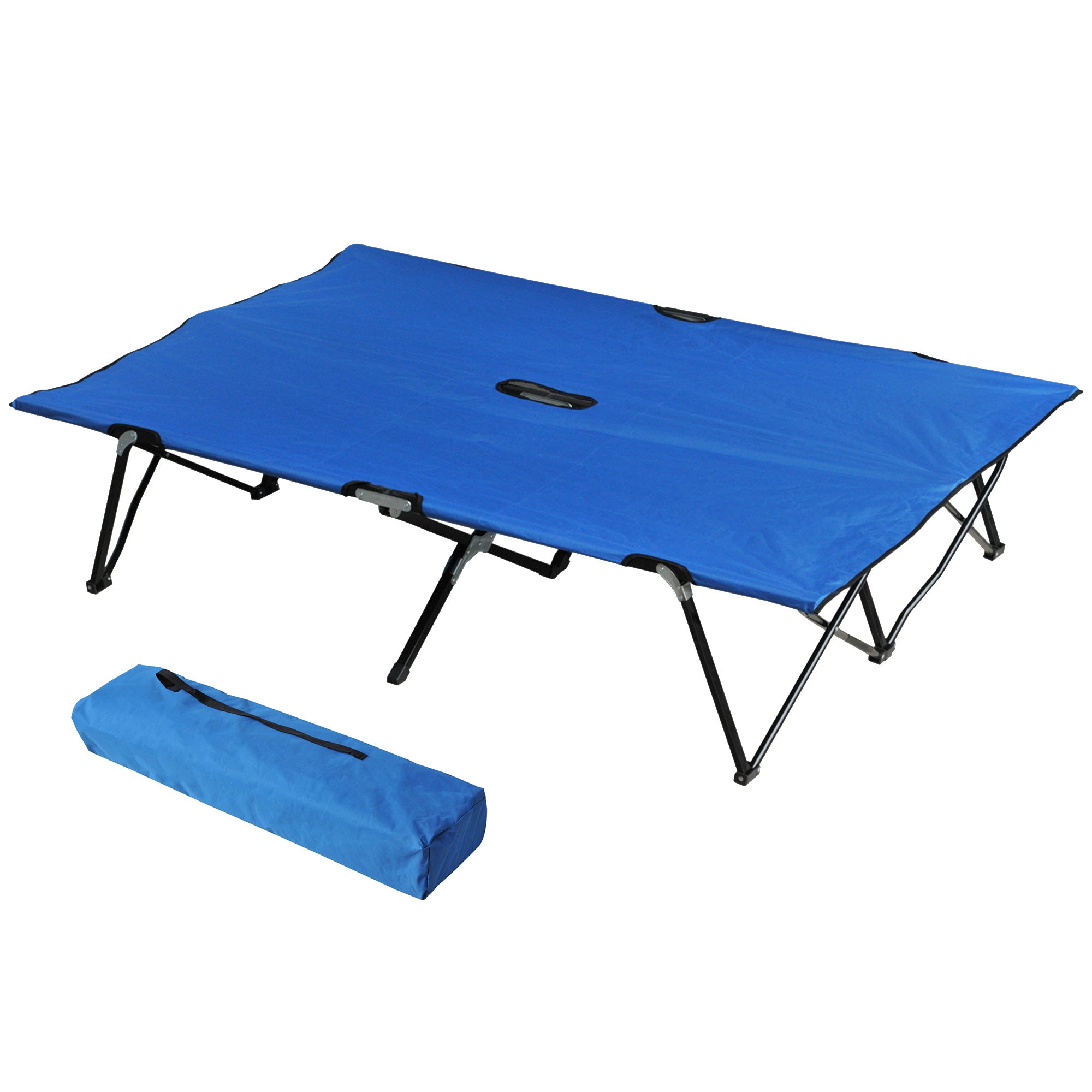 Folding Camping Bed, 2 Person with Carry Bag, 136 kg, Steel Oxford, Blue and Black