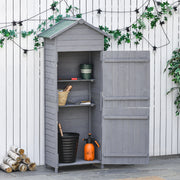 Wooden Garden Storage Shed with 3 Shelves, Lockable Doors, Dark Grey