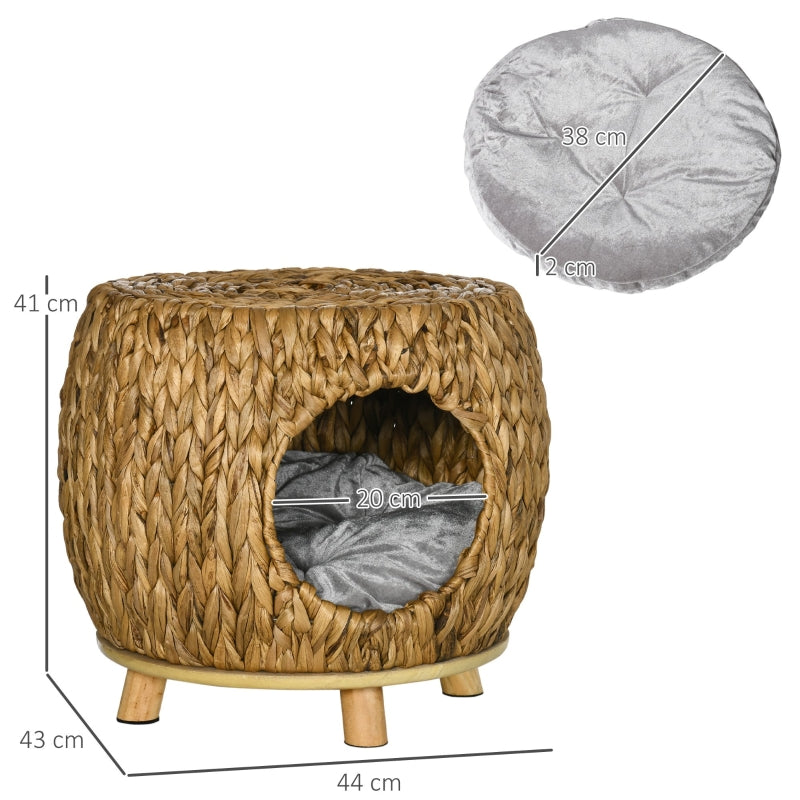 Cat Bed Cat House Stool, Washable Cushion, Wicker