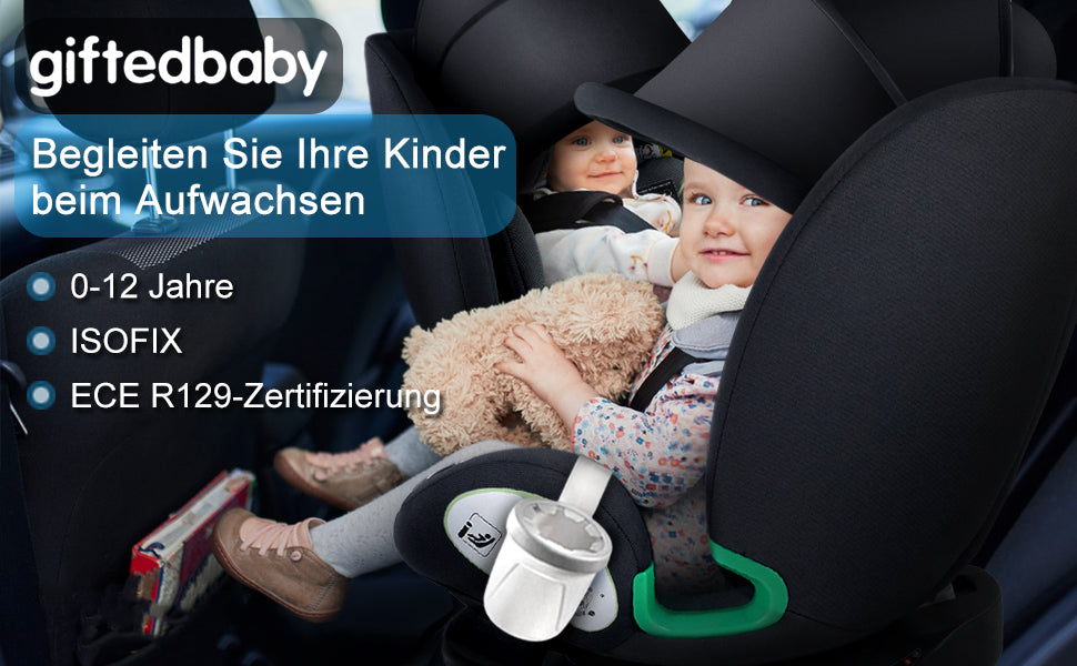 Child Car Seat i-Size 360° Rotatable ISOFIX 0-36kg with Sunshade and Cup Holder