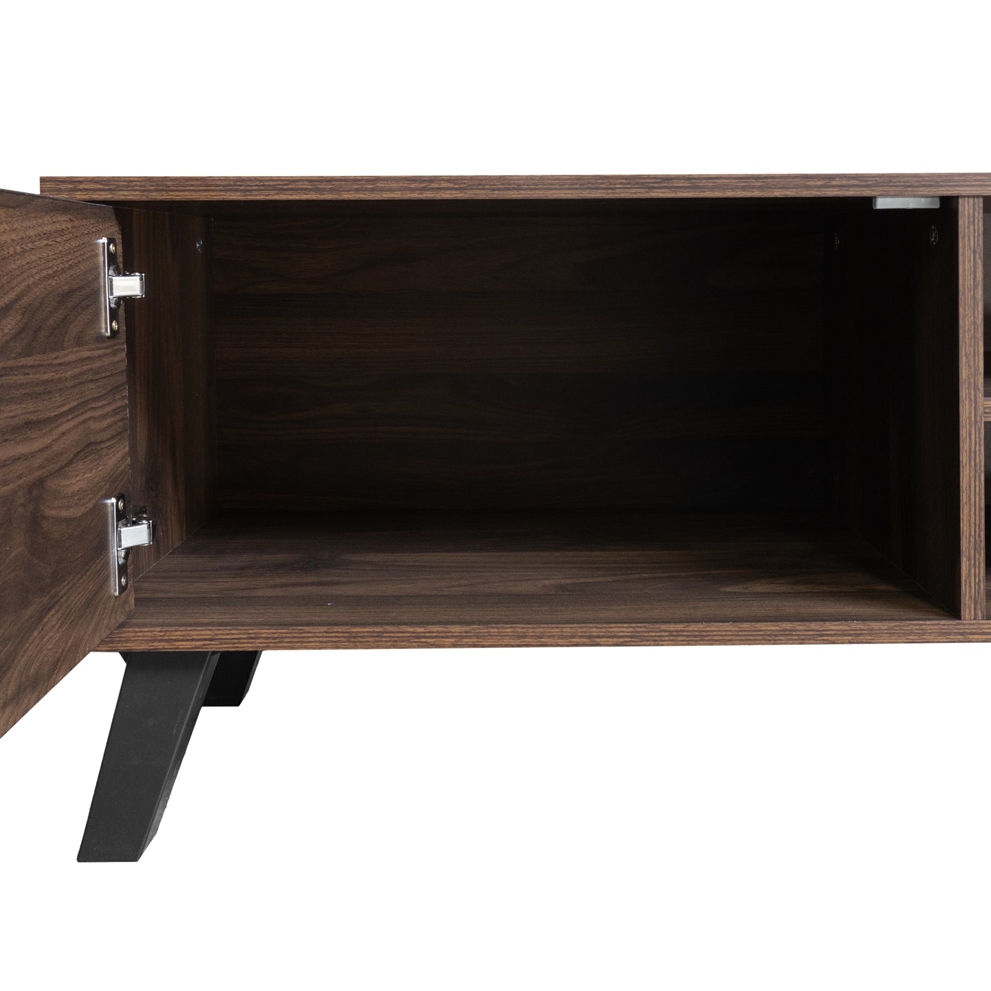 Modern TV Cabinet with 2 Doors & 2 Open Compartments, Dark Wood Grain