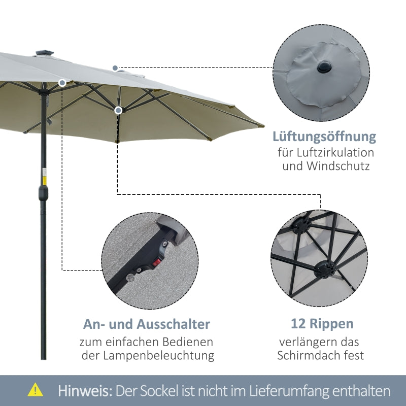 Parasol 4.5m Double LED Solar Garden Umbrella Light Grey Black