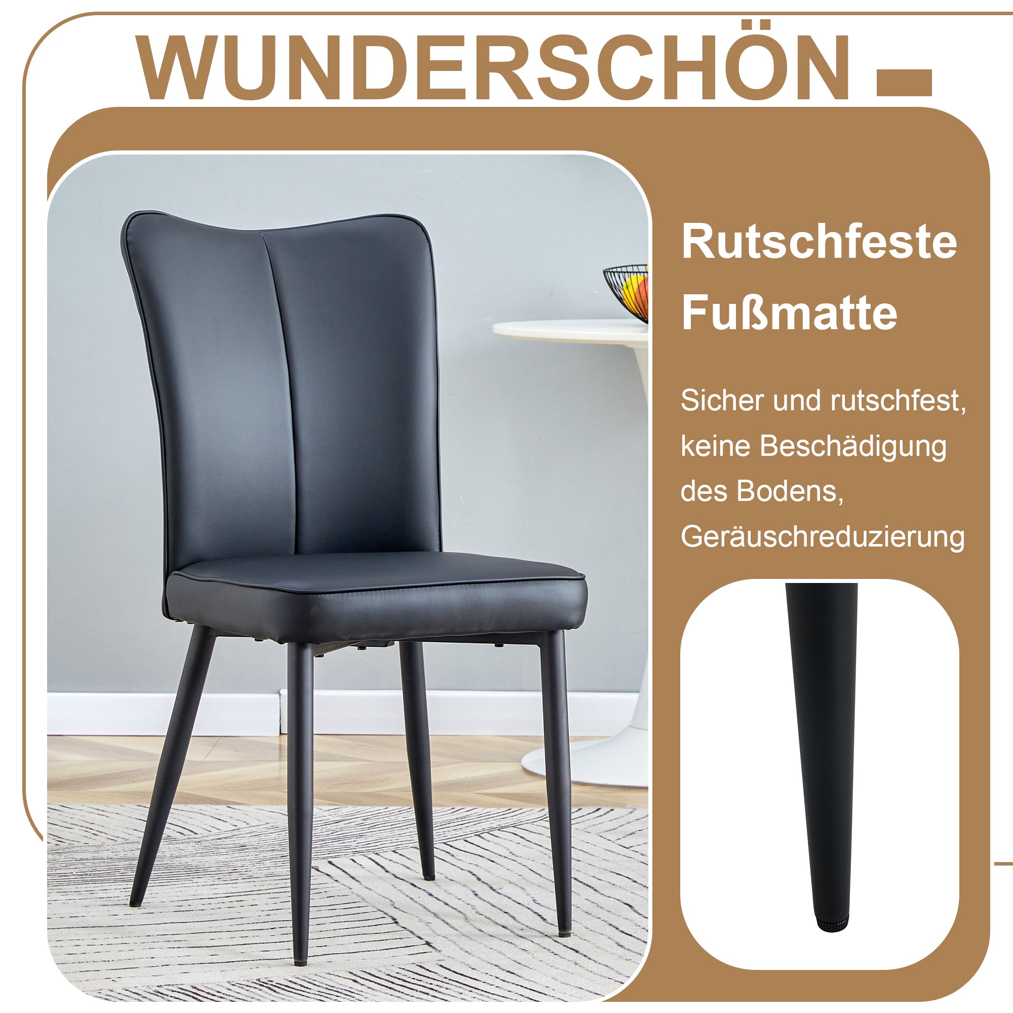 Modern Minimalist Round Dining Set (100cm Table, 2 Chairs), Wood Look/Black PU