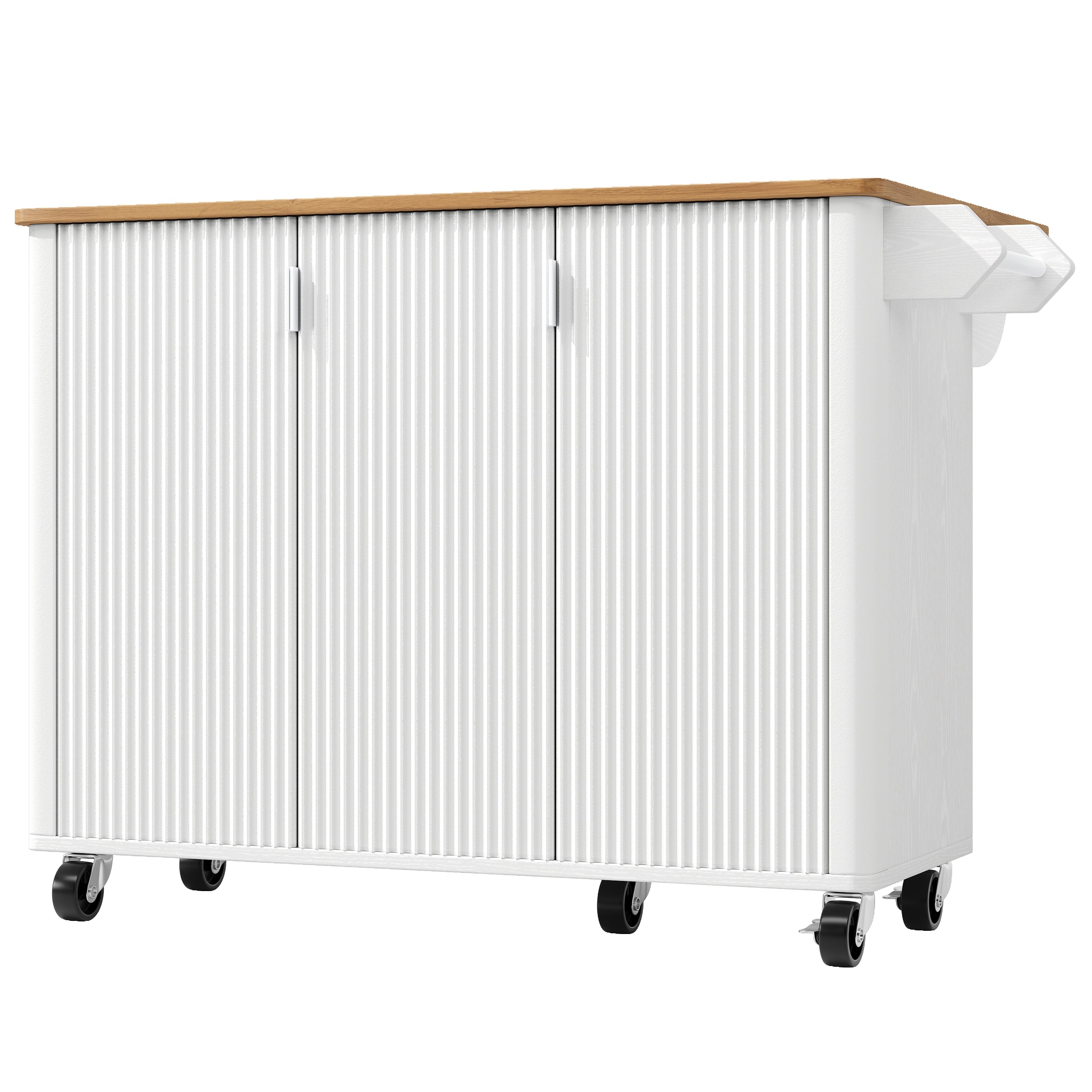 Kitchen Island Trolley Extendable on Wheels Buffet Storage Adjustable Dividers 3 Doors White/Black