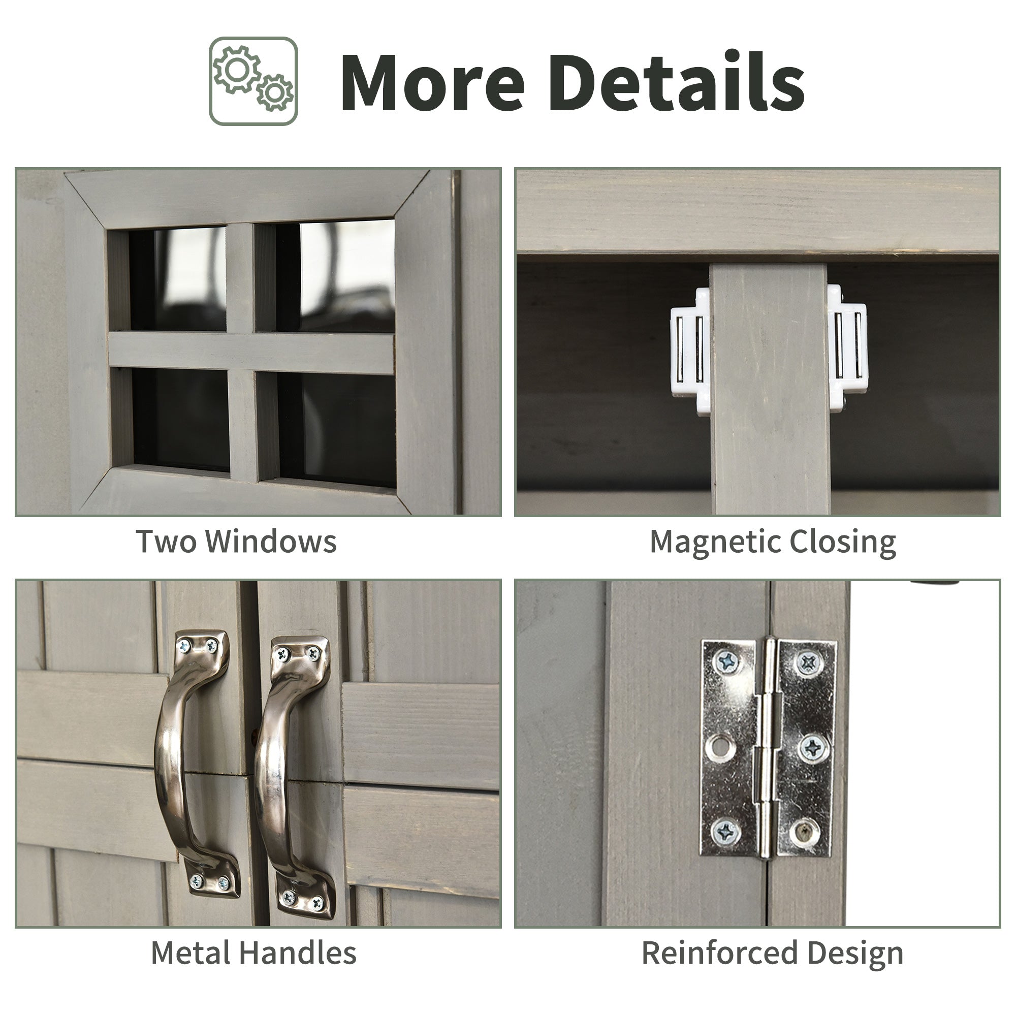 Wooden Garden Shed, Tool Storage Cabinet Outdoor Double Door Organizer, Grey