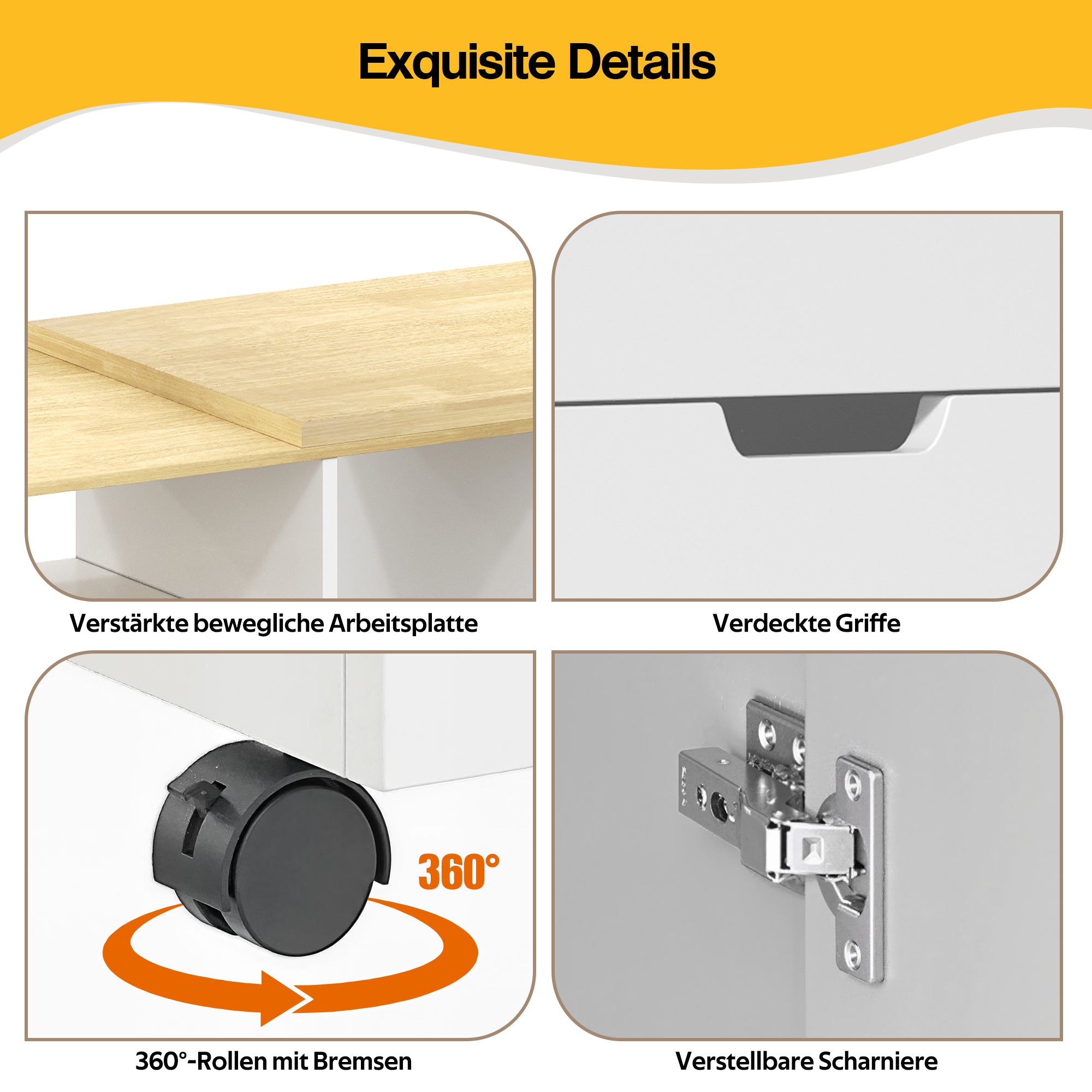 Kitchen Island with Extendable Worktop and Storage Shelves, Wood Look