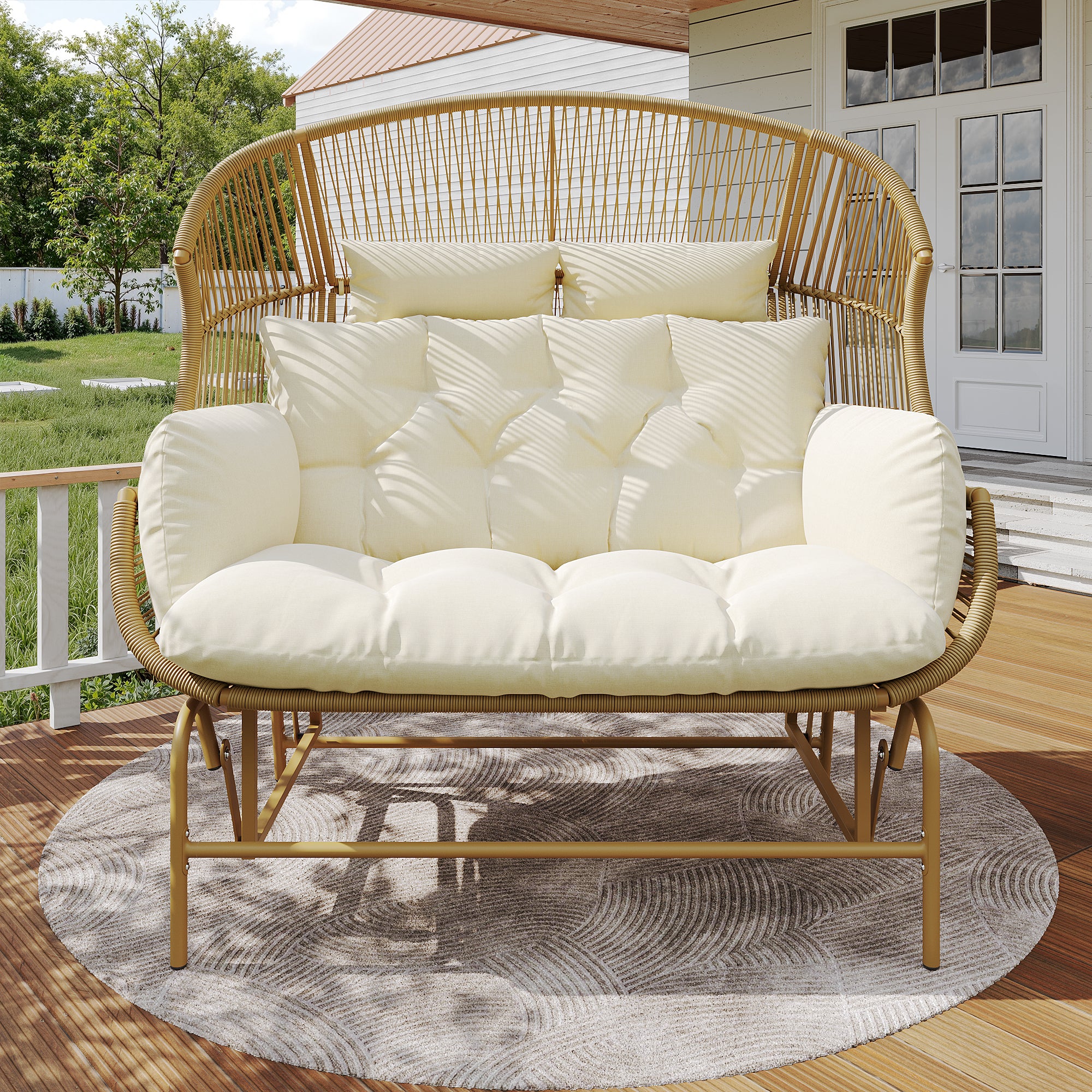 Garden Swing Egg Chair Double Outdoor Patio for Two Wood Color