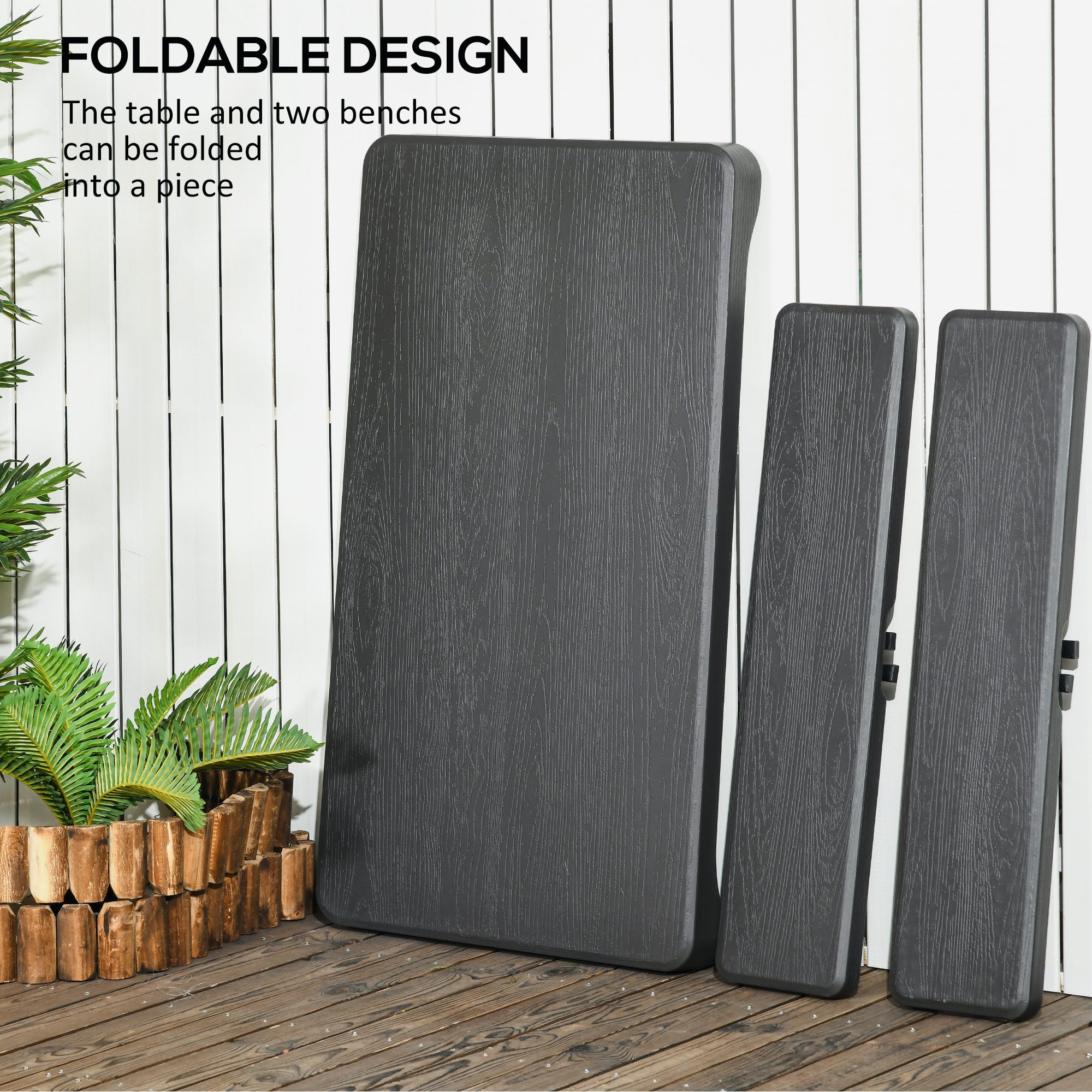 Folding Picnic Table Set, 3-Piece Portable with 2 Benches for 4, Steel/Dark Grey